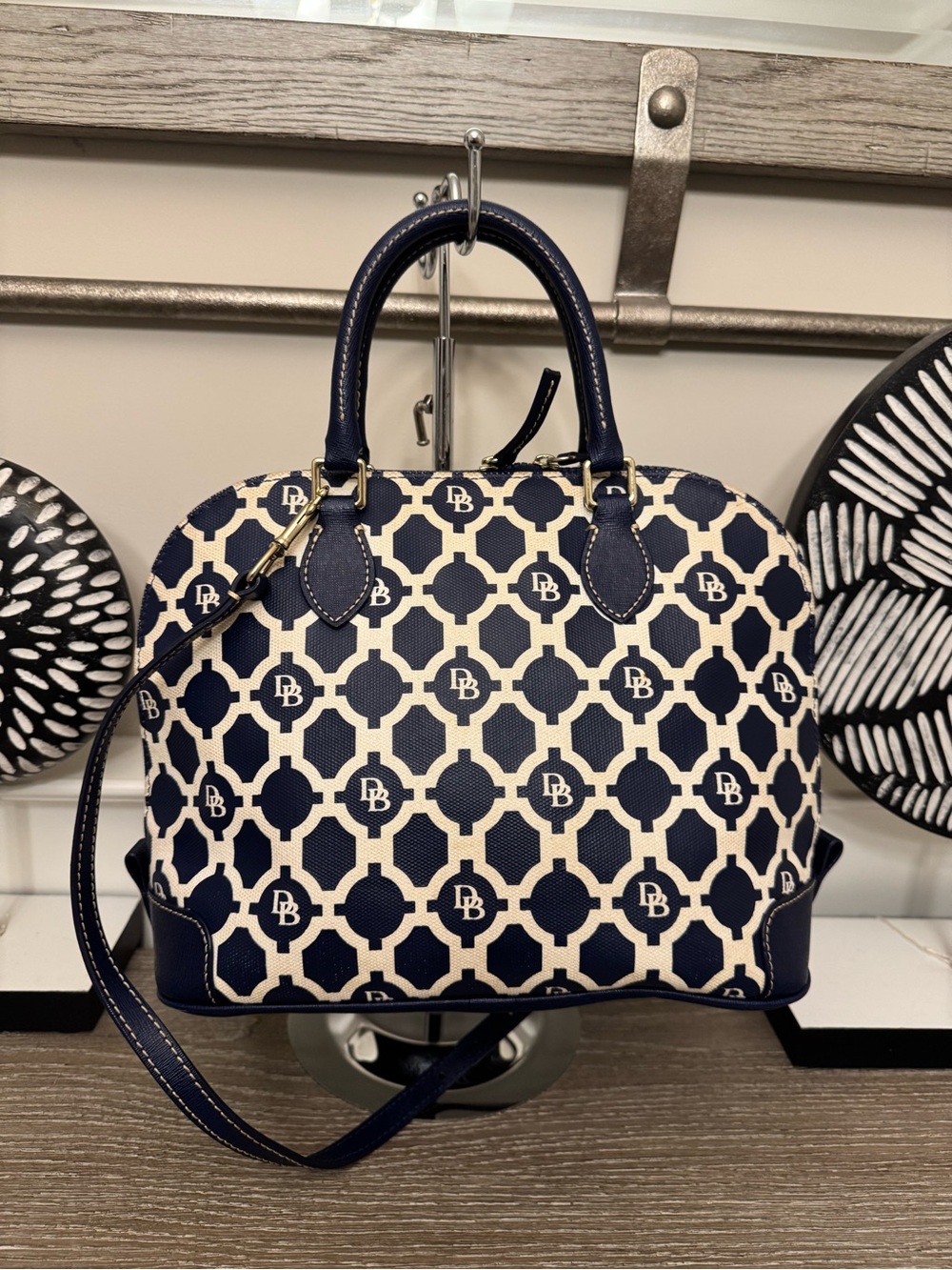 Dooney & Bourke Navy and white Patterned Satchel - Picture 2 of 16